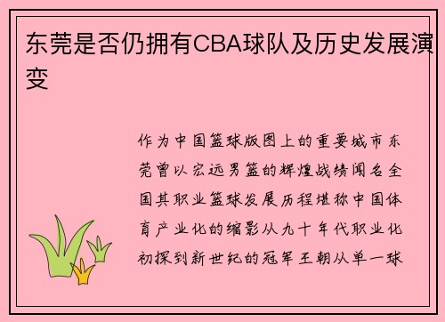 东莞是否仍拥有CBA球队及历史发展演变