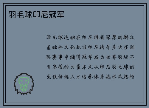 羽毛球印尼冠军